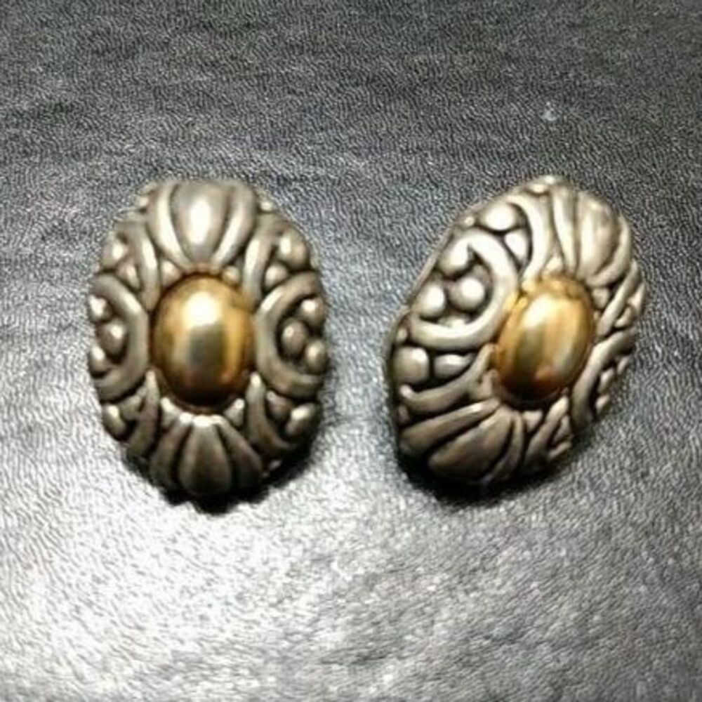 Multi Tone Oval Earrings Gold Tone Silver Tone Vintage
